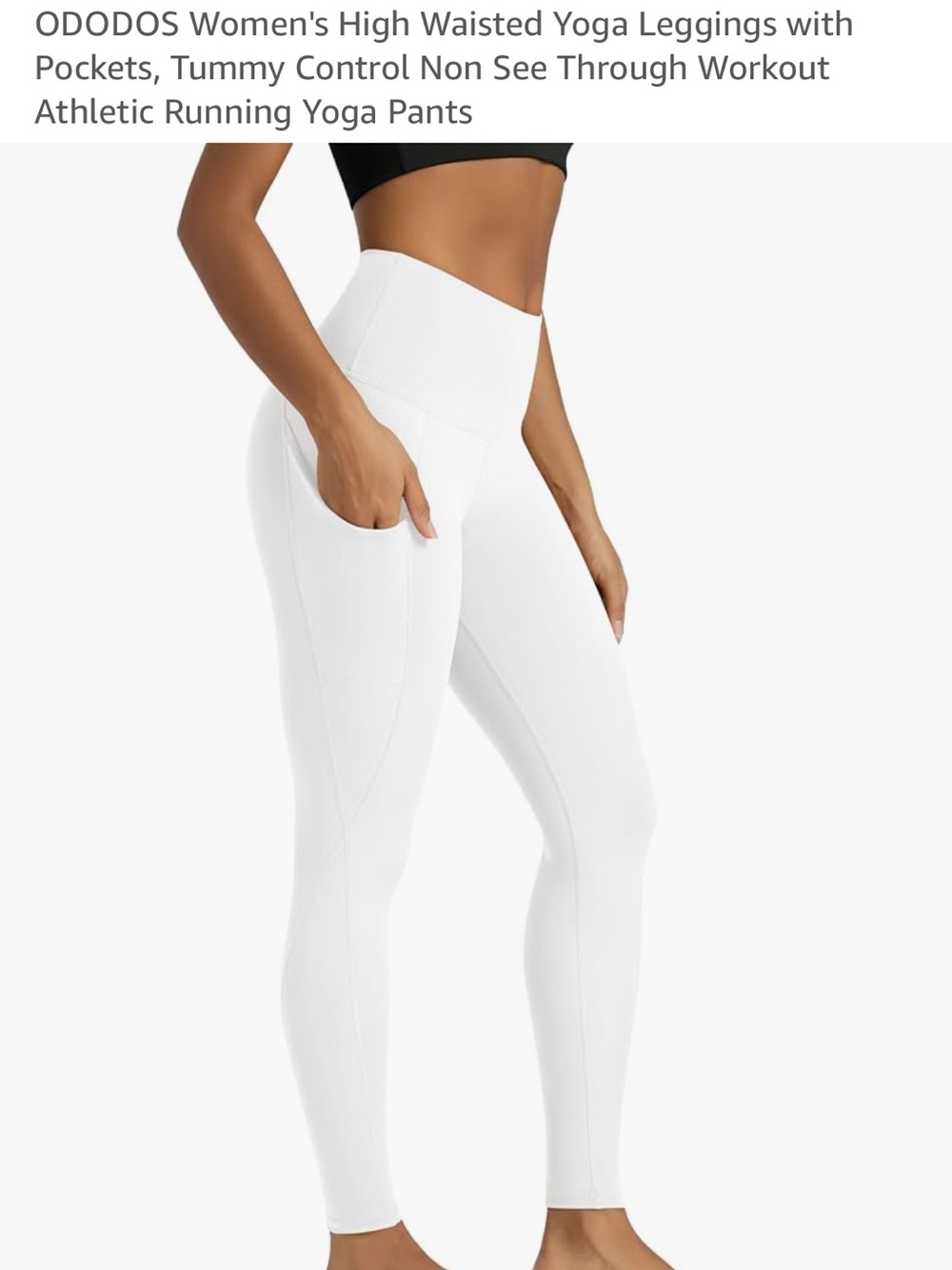 ODODOS High-Waisted White Yoga Leggings with Side Pockets